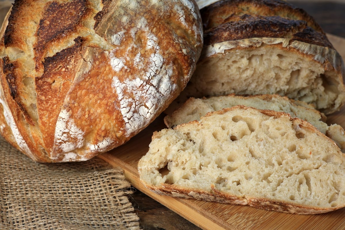 Sourdough bread and slices, fresh from the oven